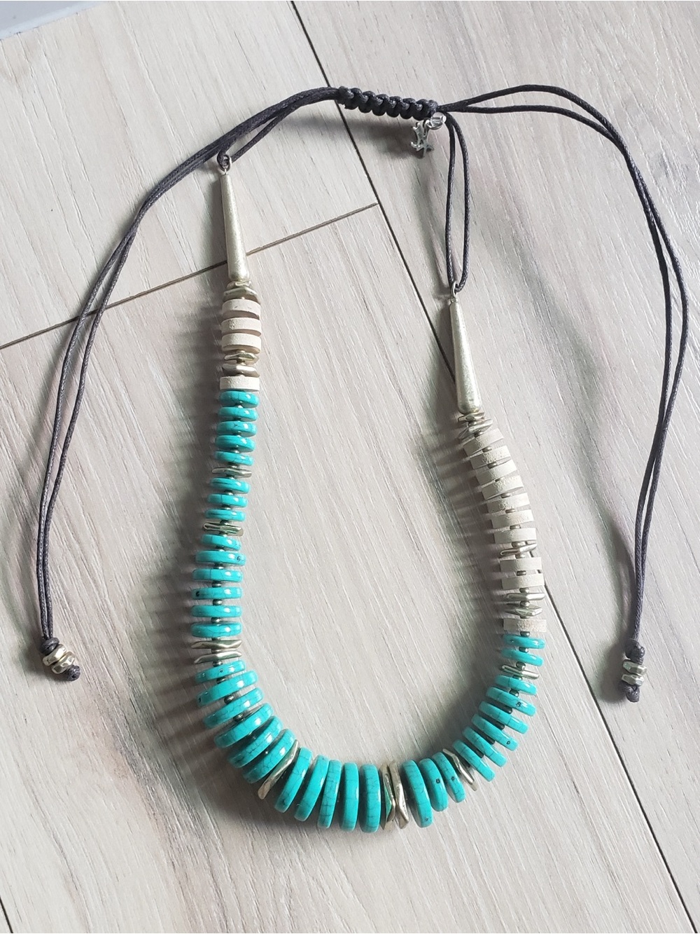 Kenneth Cole Adjustable Braided Dark Brown Cord Necklace Turquoise‎ Stones - Picture 3 of 4